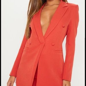 Rust double breasted woven blazer